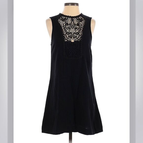 Free People Maribelle Crochet Button Back Sleeveless Black Mini Dress Sz S - Picture 5 of 11